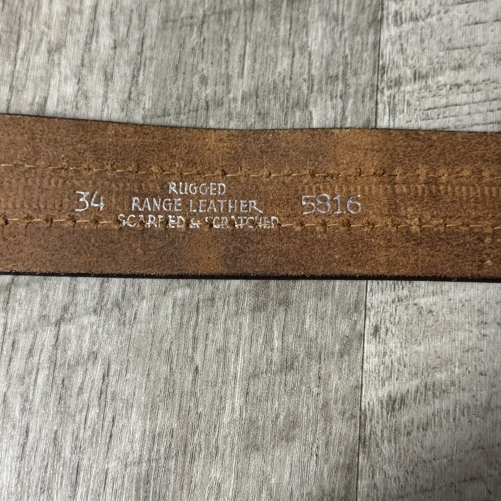 Vintage Brown Genuine Rugged Range Leather Wide Belt Contrast Stitching Thick - Picture 5 of 13